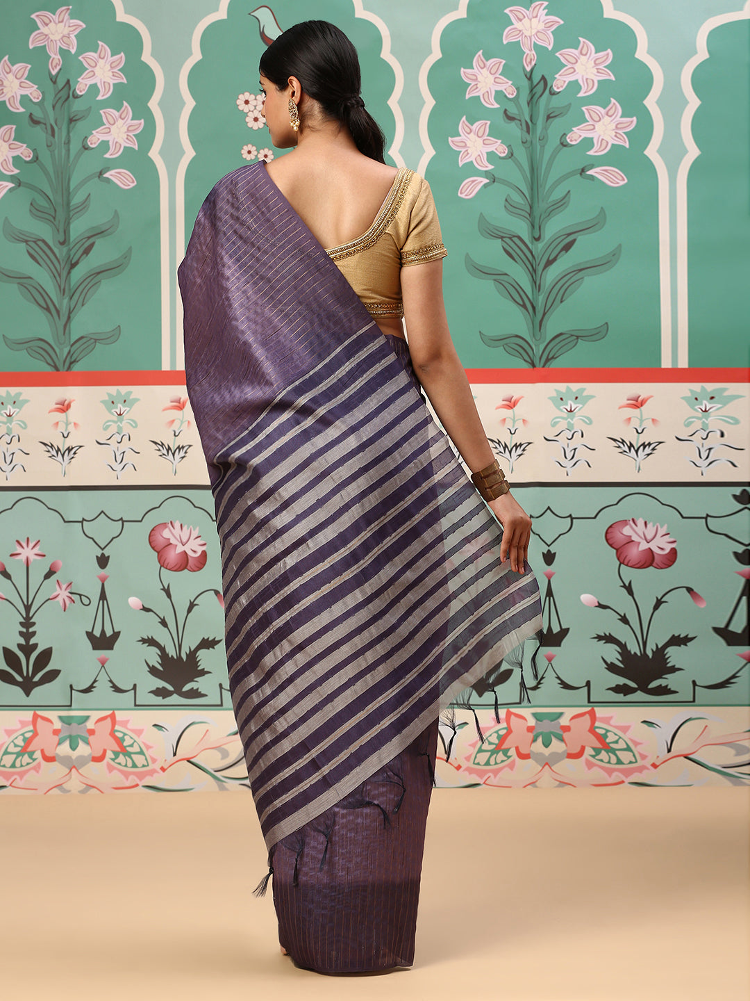 Women Semi Raw Silk Weaving Saree Violet SRS70