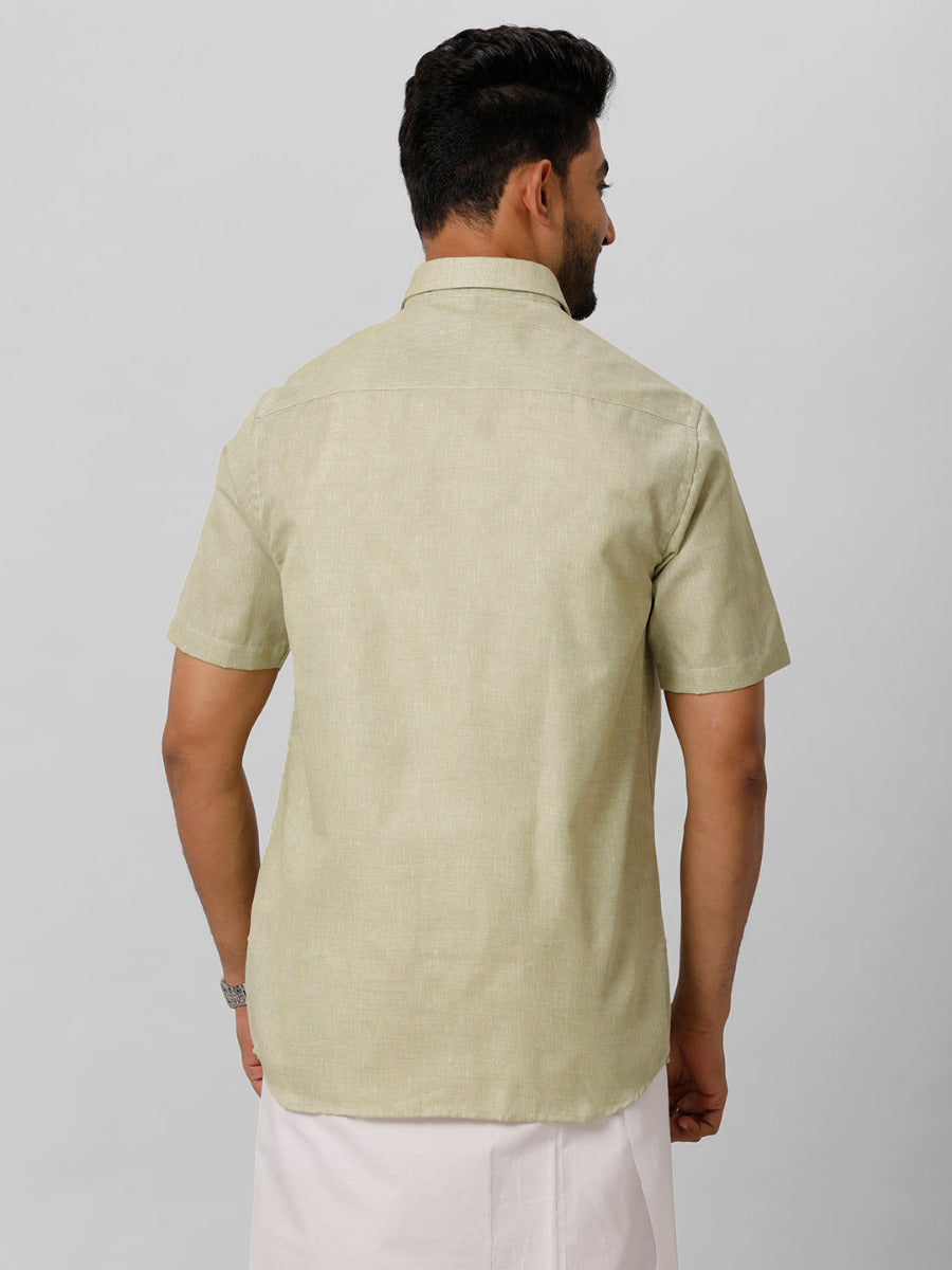 Mens Cotton Formal Shirt Half Sleeves Olive Green T3 CV16-Back view