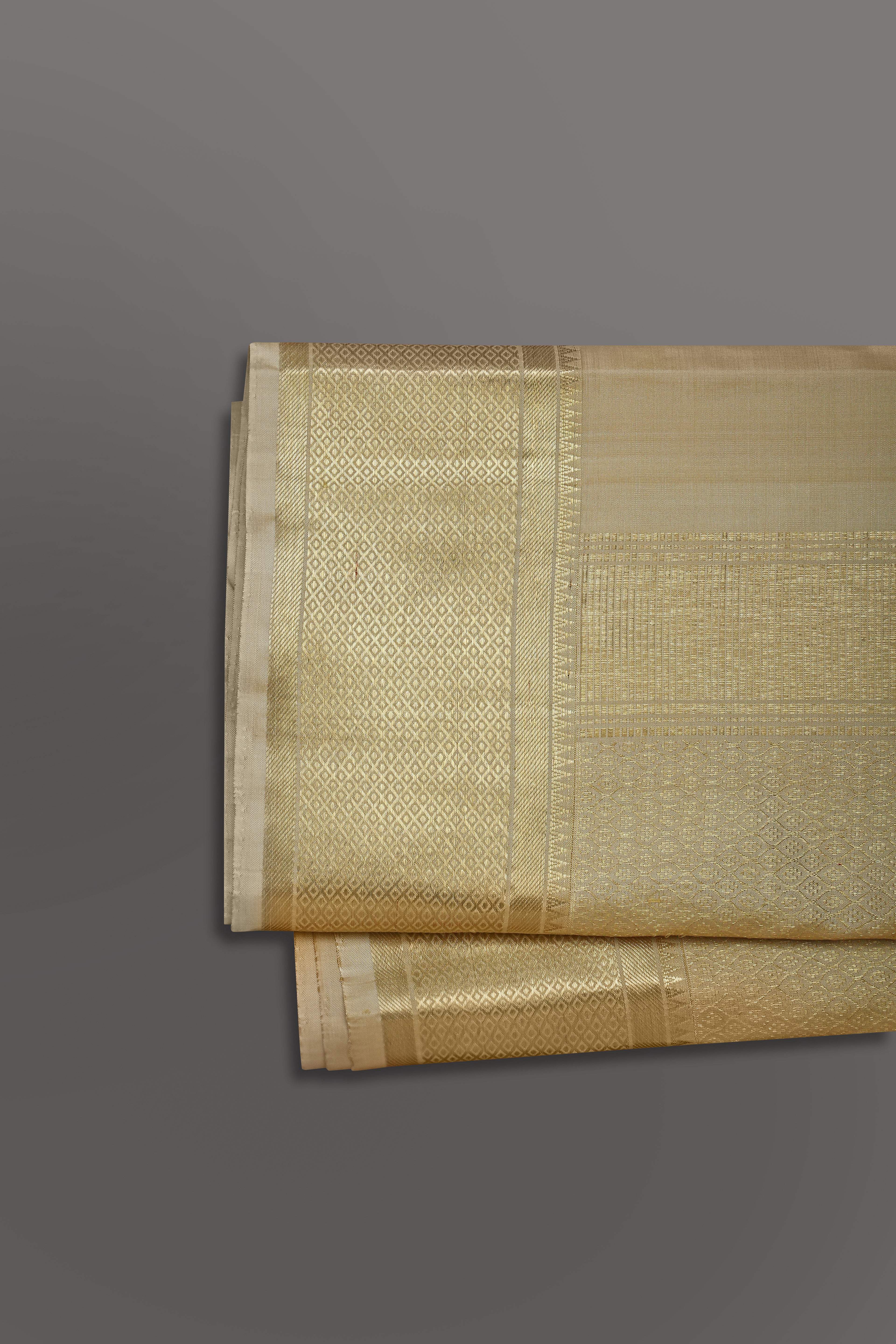 Men Premium Pure Silk Dhoti and Towel Set with 2-gram Gold Jari Virutcham