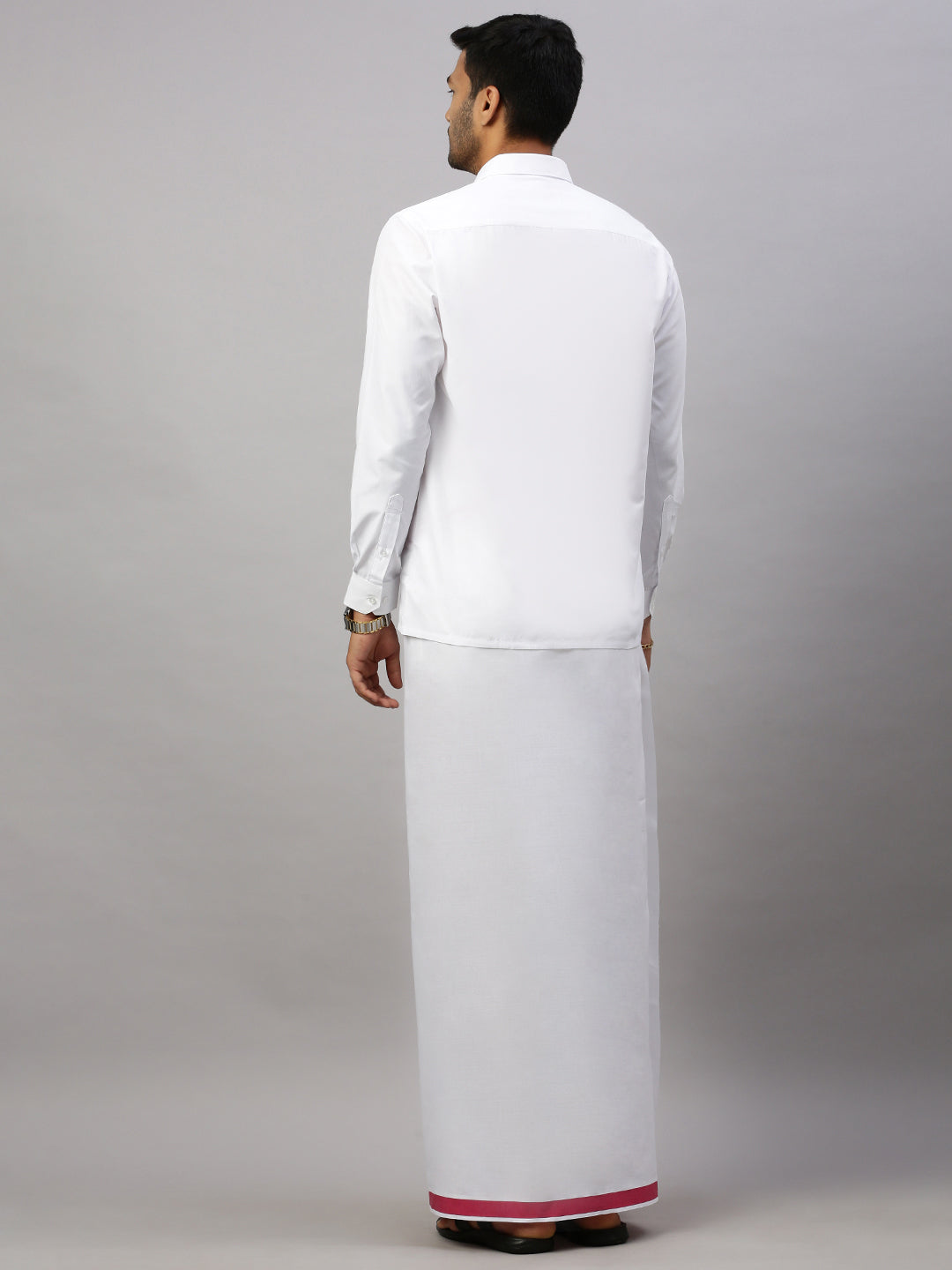 Men White Shirt with Pink Fancy Border Dhoti Combo WP19