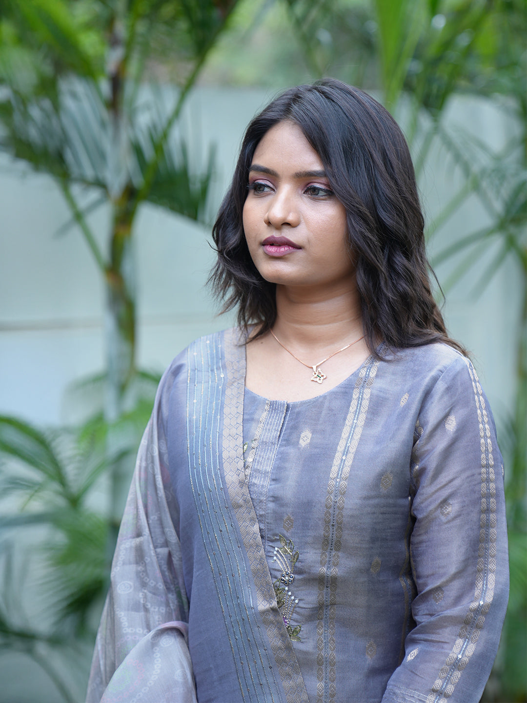 Women Violet Tissue Printed Kurti Set EKS127