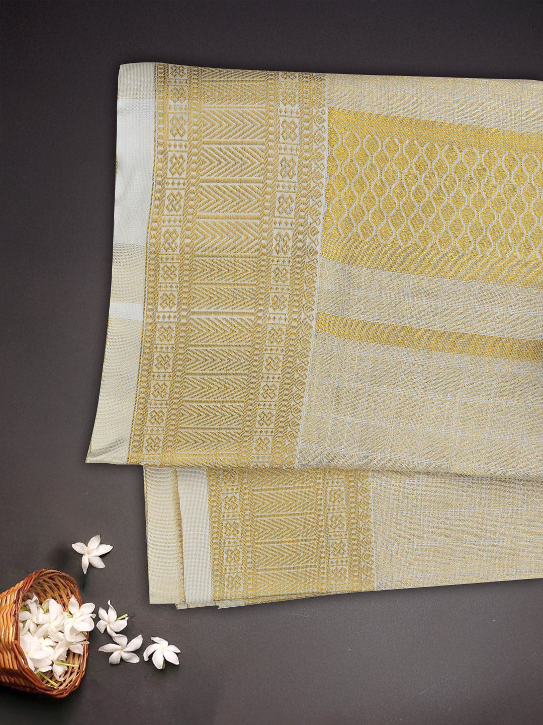 Men Tissue Dhoti & Shirting Set Cream Golden Glory GG03