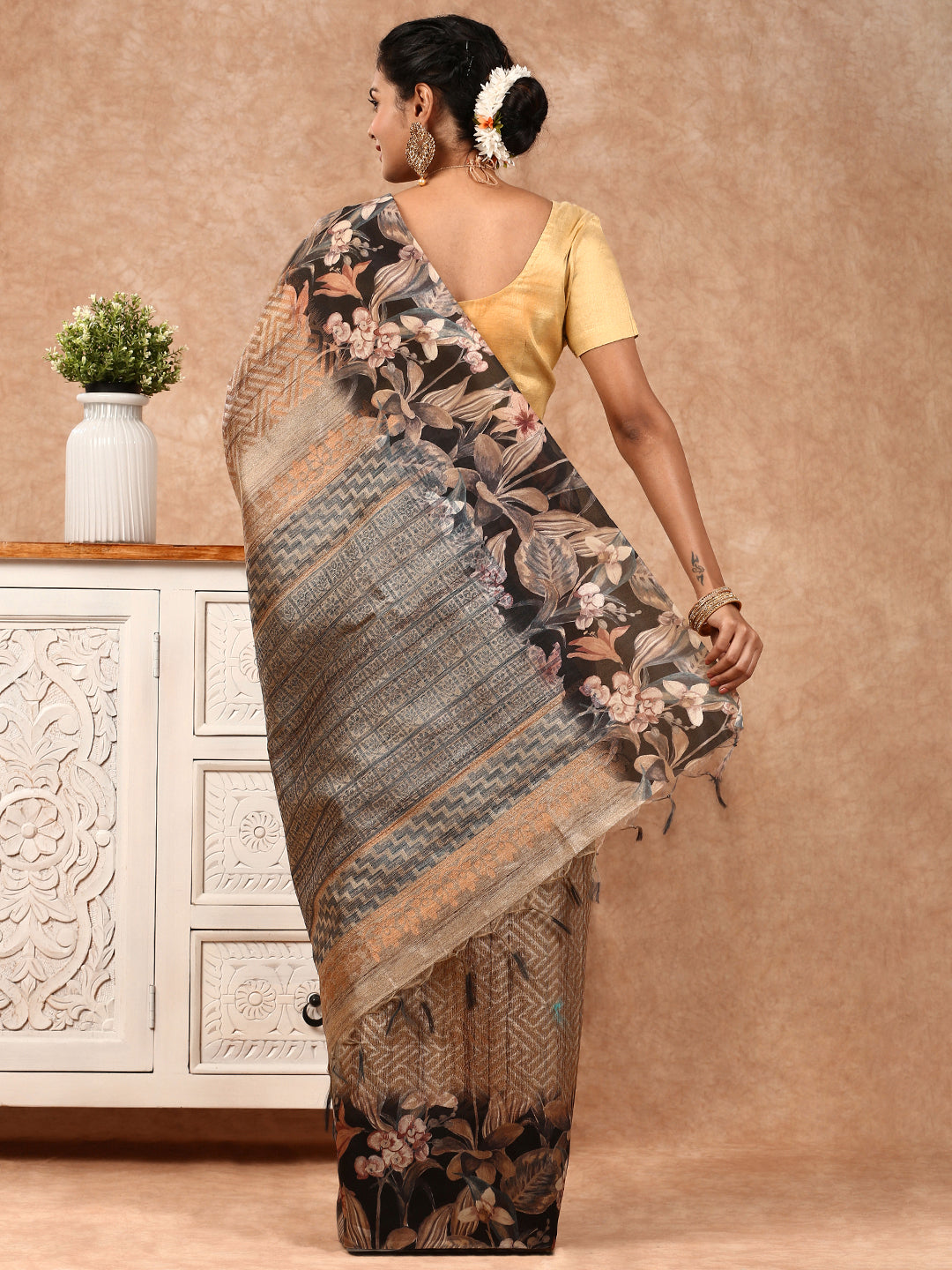 Womens Semi Tussar Weaving Saree Brown ST148