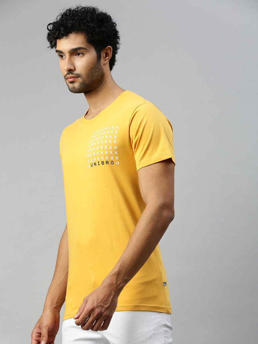 Yellow Graphic Printed Round Neck Casual T-Shirt GT37-Side view