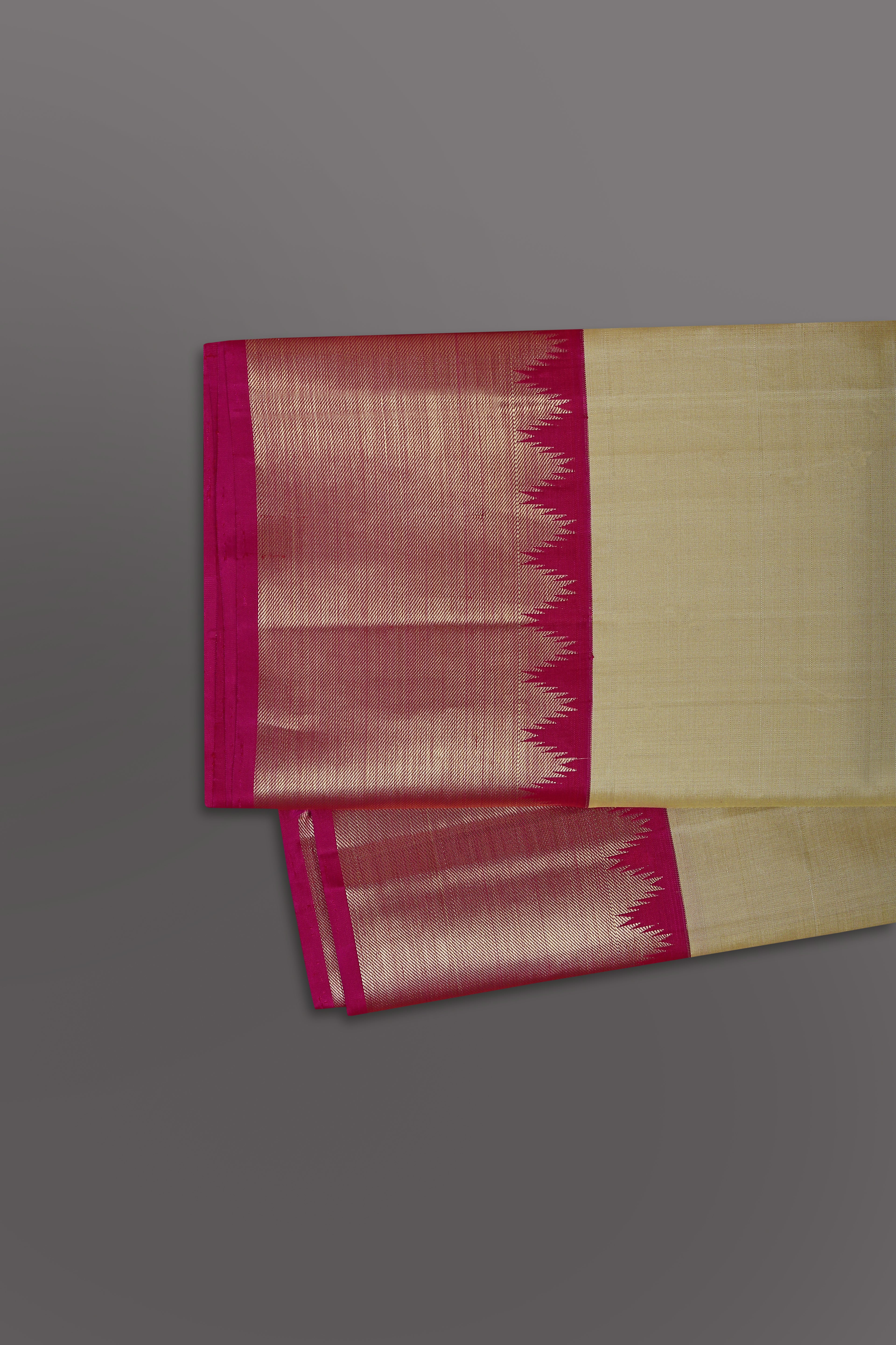 Men Premium Pure Silk Dhoti & Towel Set with 2-gram Gold Pink Jari Border Virutcham