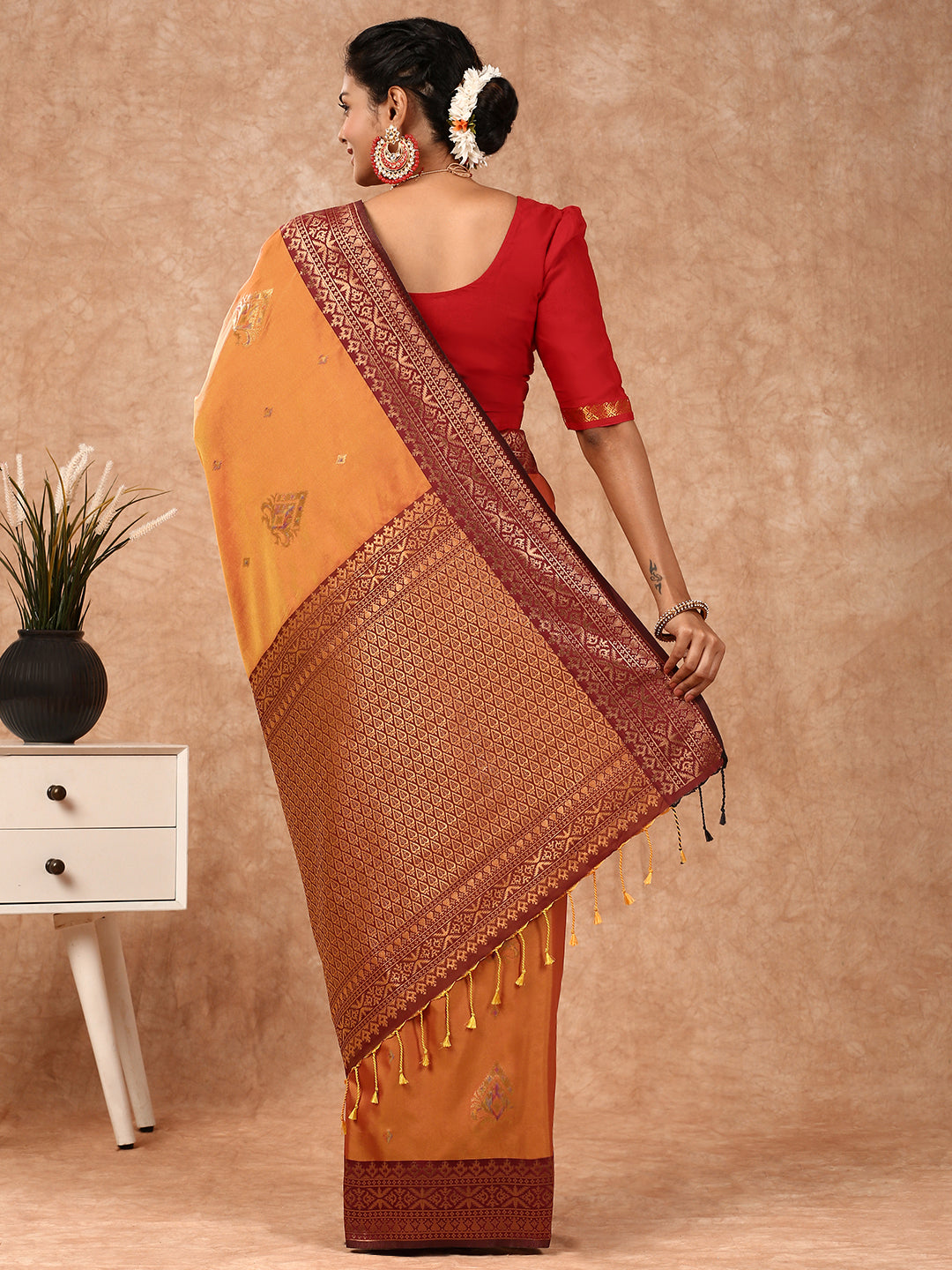 Women Semi Silk Saree Orange SS198