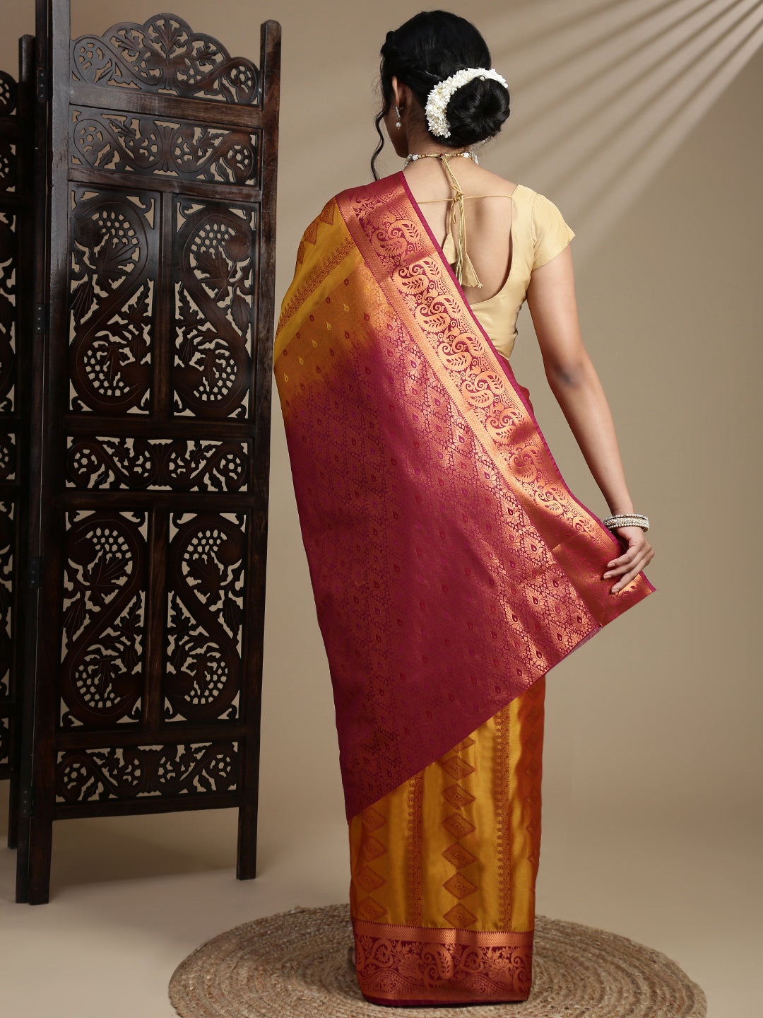 Women Golden Art Silk Saree ASS117