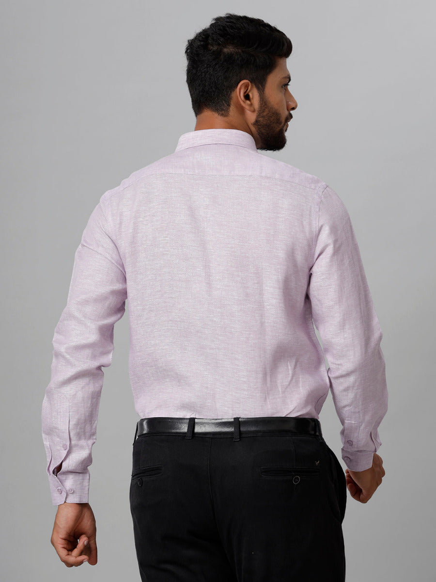 Mens Pure Linen Violet Smart Fit Full Sleeves Shirt-Back view