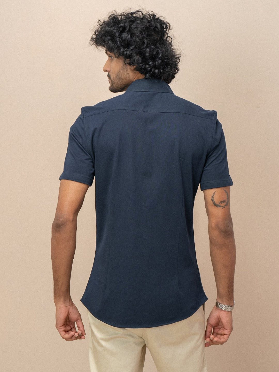 Men Poly Cotton Stretchable Navy Half Sleeves Shirt ER5