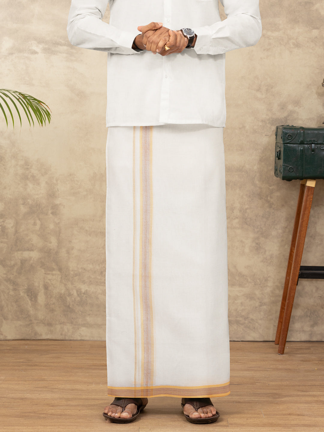 Men Kora Cotton Double Layer Dhoti with Fancy Border Rivan Kora Fancy RKF03