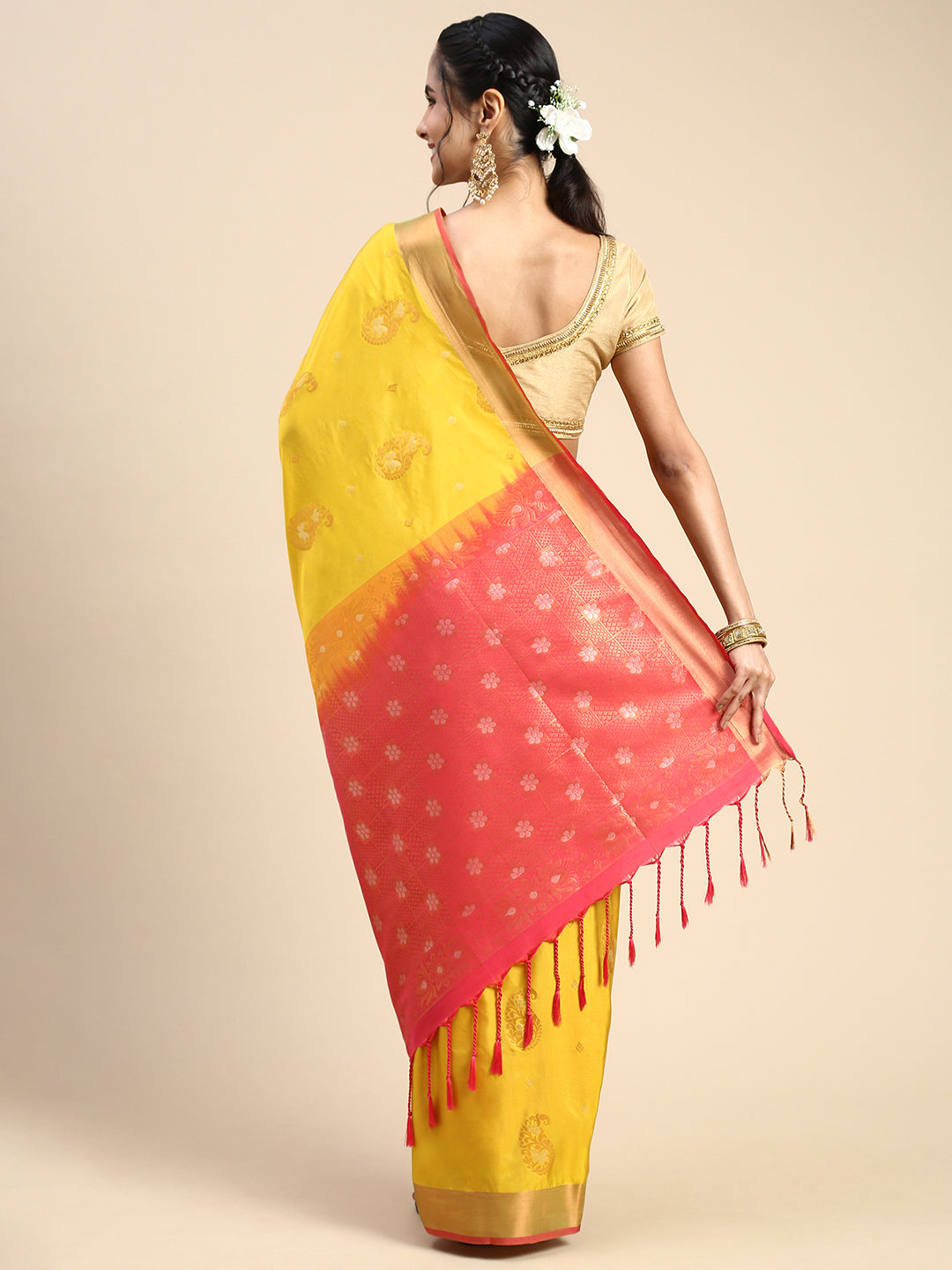 Dark Yellow Color Premium Collection Soft Banarasi Silk Saree with Golden  Zari Work - Navshtri Family