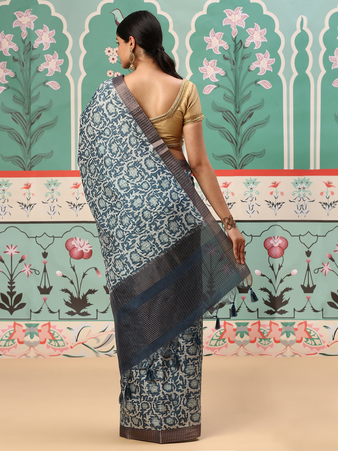 Womens Semi Tussar Saree Blue ST136