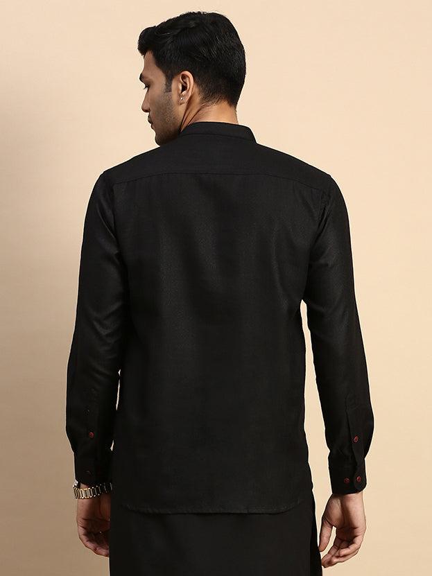 Men Short Length Pocket Kurta Black KP6