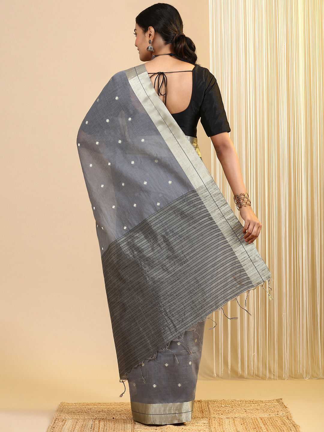 Women Semi Cotton Saree Grey SCS105