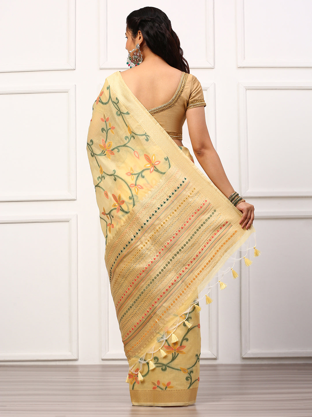 Womens Semi Silk Saree Yellow SS243