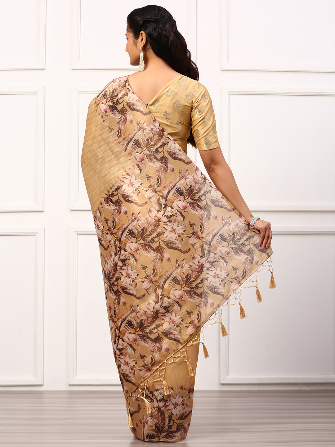 Womens Semi Silk Saree Gold SS234