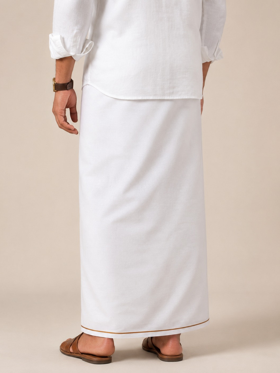 Double Layer 100% Cotton White Dhoti with Small Border - Glaxo SPL GS02