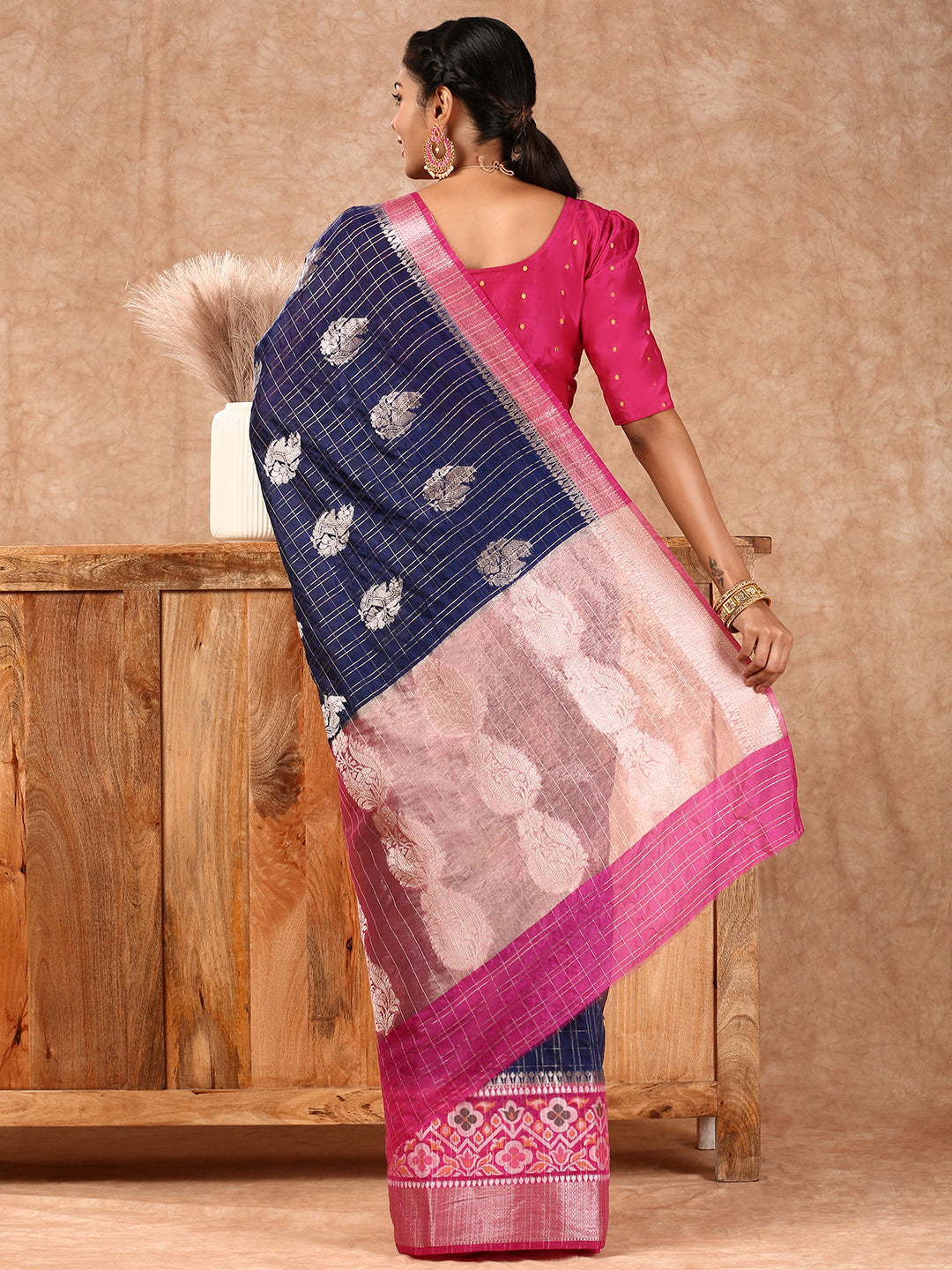 Women Semi Raw Silk Weaving Saree Blue SRS91