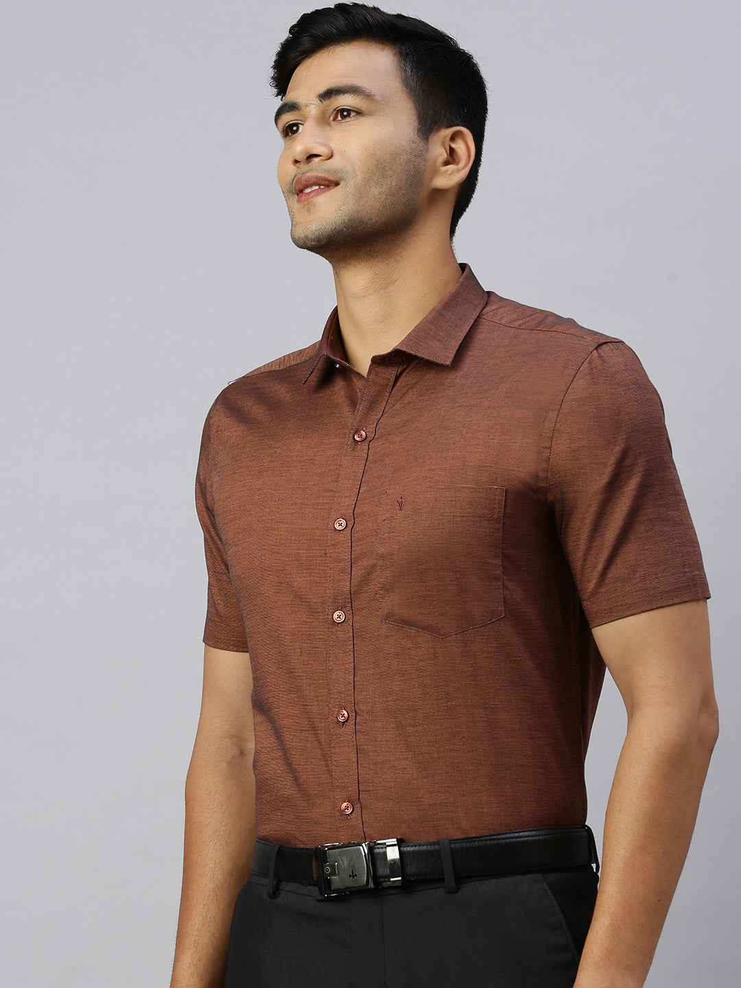 Mens Half Sleeve Smart Fit Louts Brown Classic Shirt
