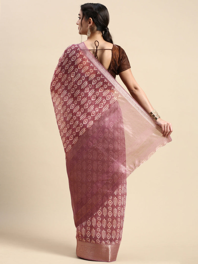 Womens Semi Linen Digital Print Pale Pink & Sandal Saree SL63