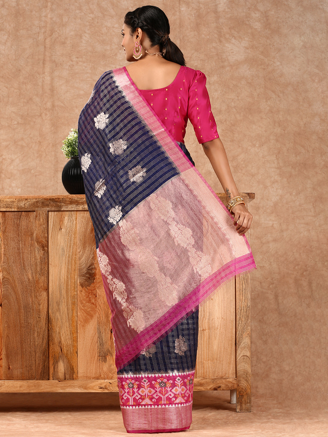 Women Semi Raw Silk Weaving Saree Blue SRS92