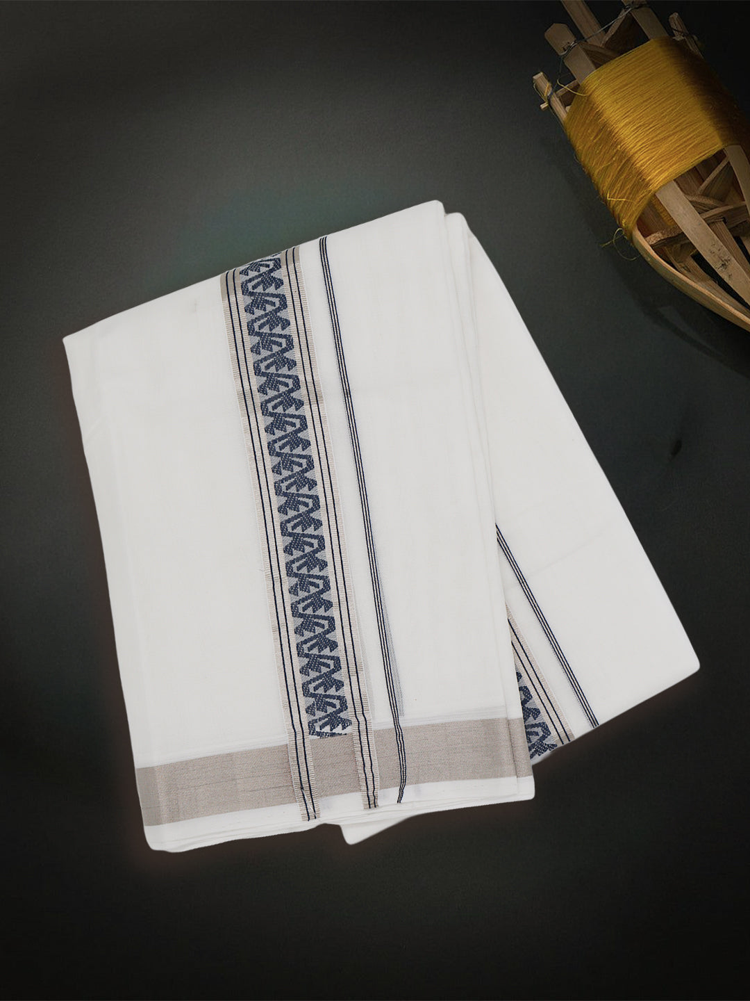 Men Premium Handloom White Dhoti with Fancy Border HLM73