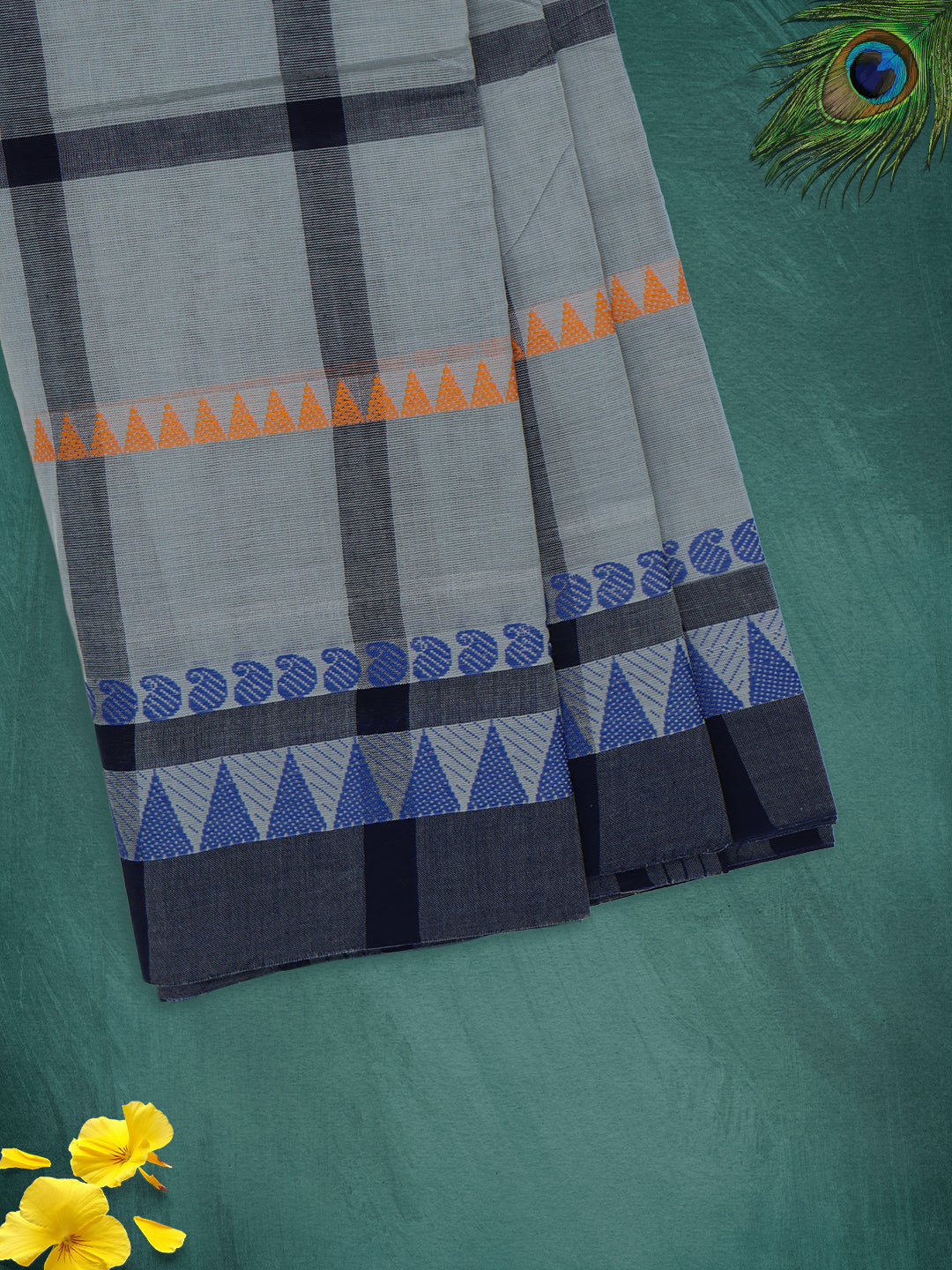 Women Grey Checks Pure Chettinad Cotton Saree PCS218