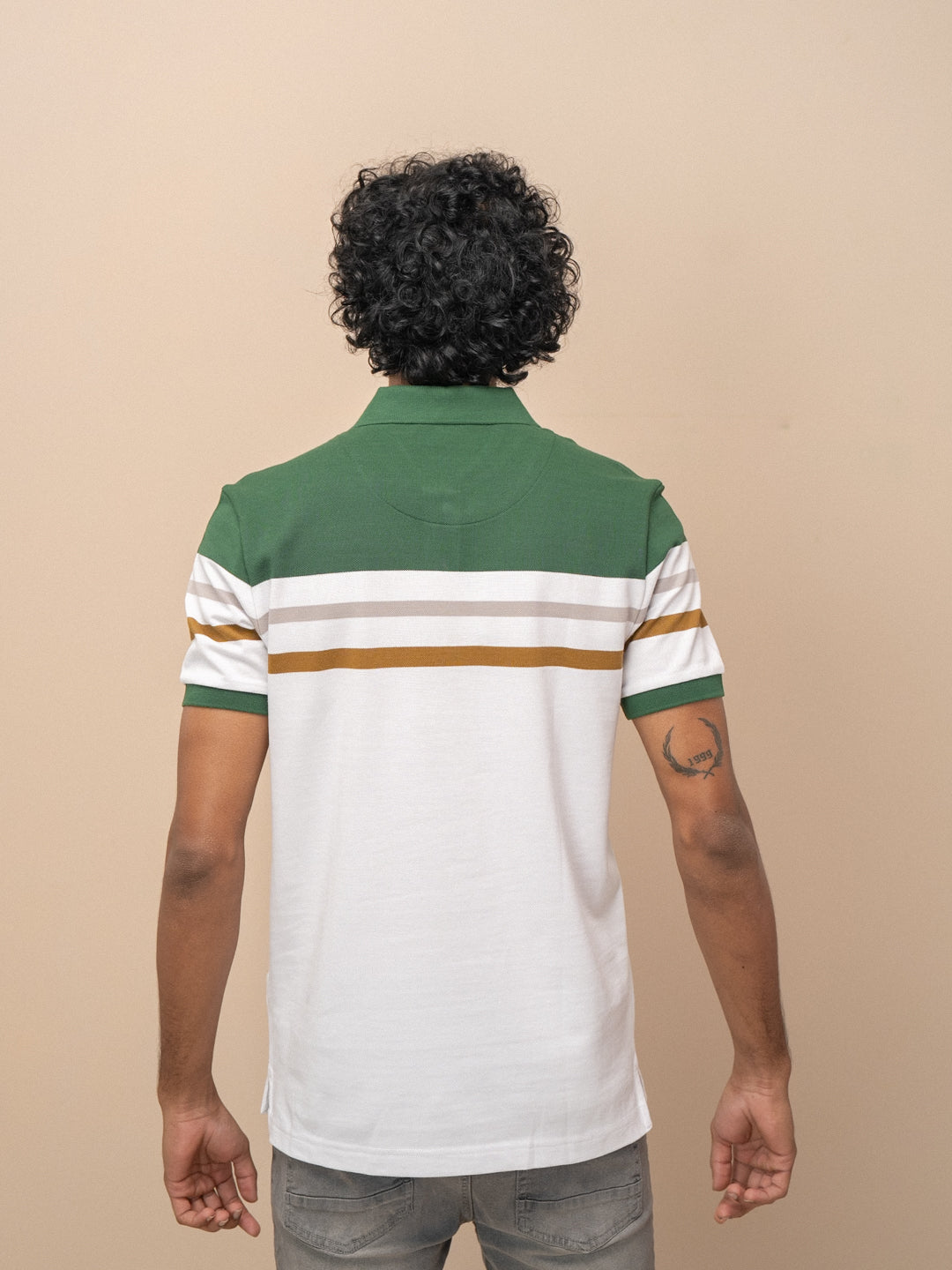 Men Combed Cotton Rich Smart Fit Engineered Polo T-Shirt Green with White EN15