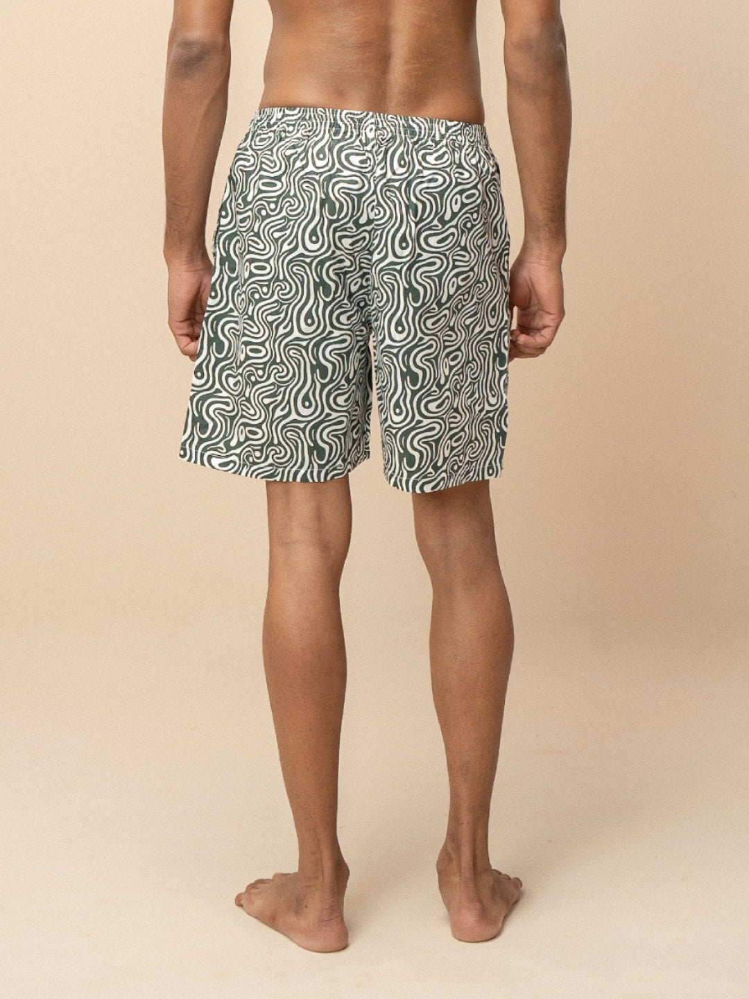 Men 100% Combed Cotton Green Woven Printed Boxer Long Shorts WB50