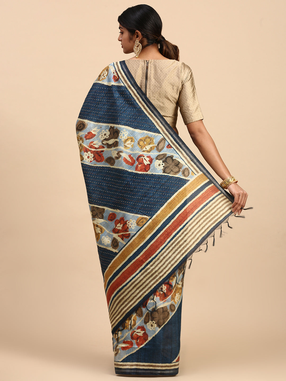 Women Semi Tussar Saree Blue ST189