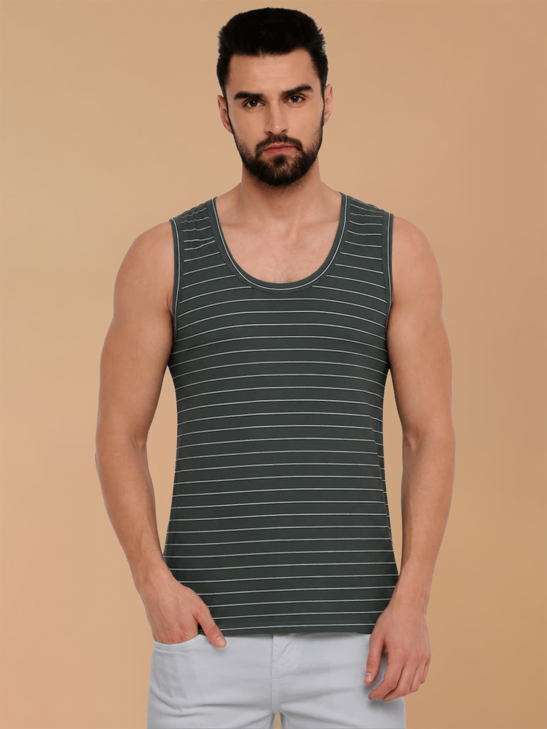 Combed Cotton Assorted Colour Vest RNBS Win Striped (Pack of 2)