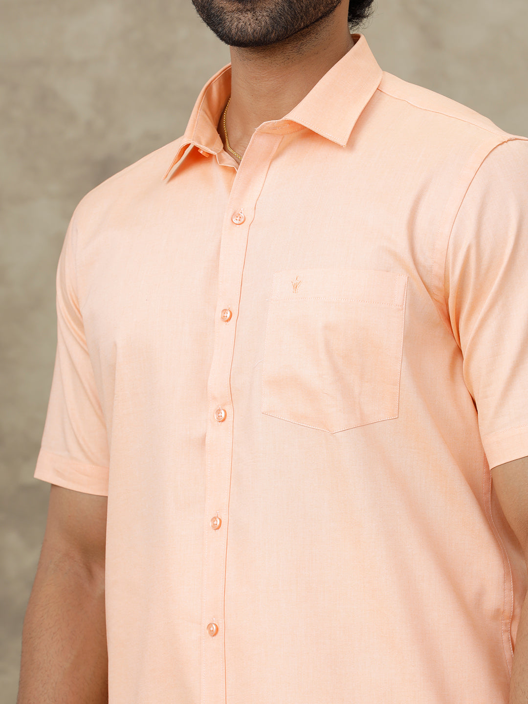 Men Peach Shirt With Matching Border Dhoti Set Evolution