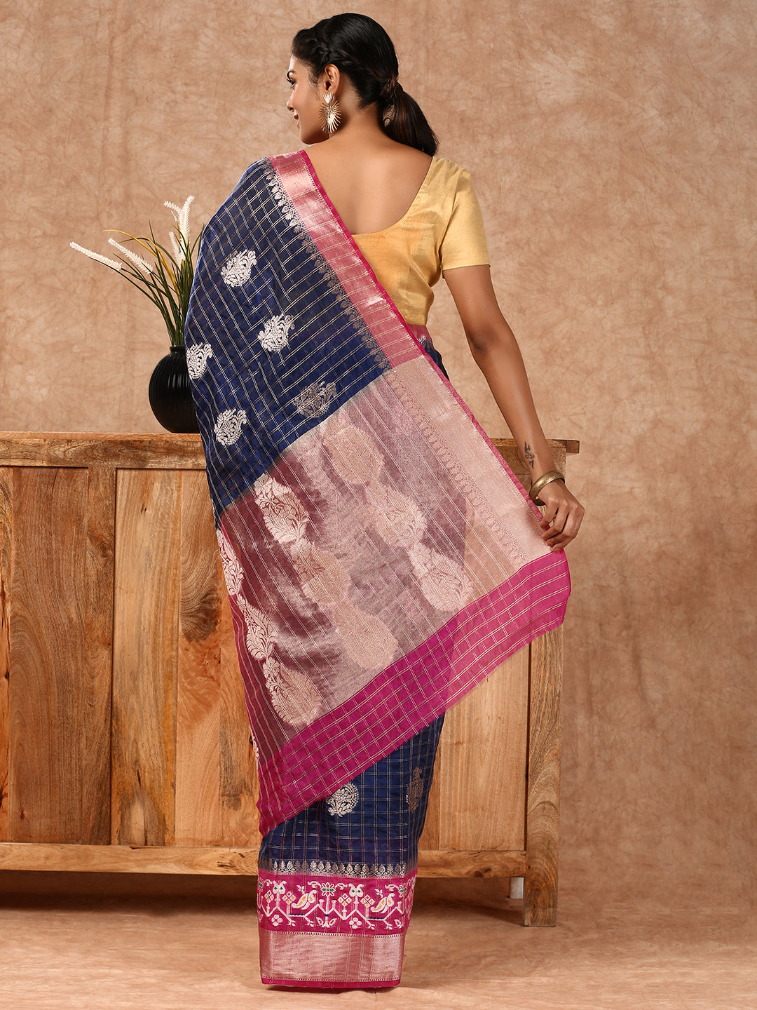 Women Semi Raw Silk Weaving Saree Blue SRS89