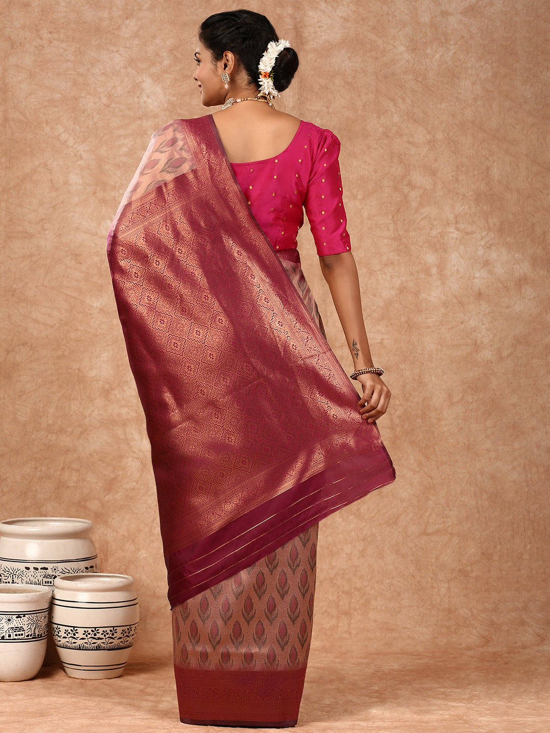 Women Semi Silk Saree Pink SS165