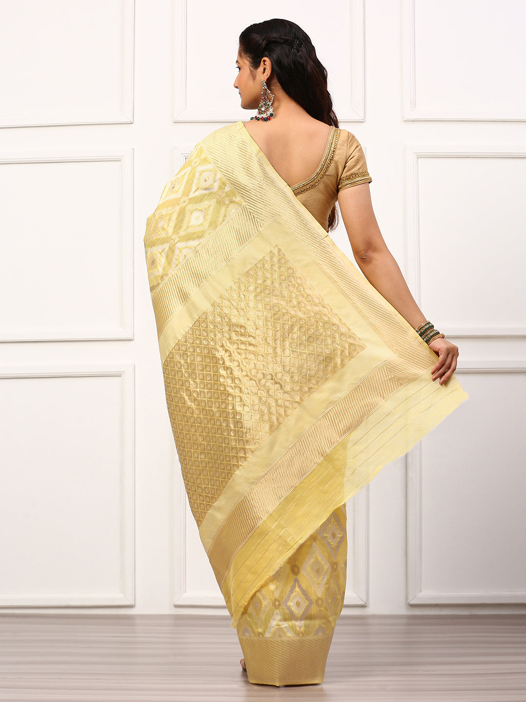 Women Semi Linen Weaving Saree Yellow SL138