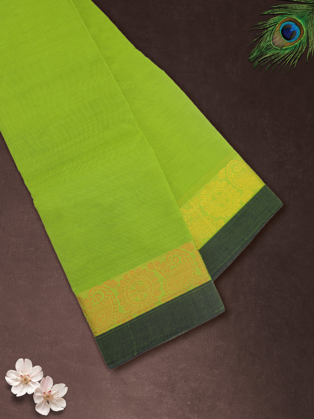 Women Parrot Green Plain Pure Chettinad Cotton Saree PCS236