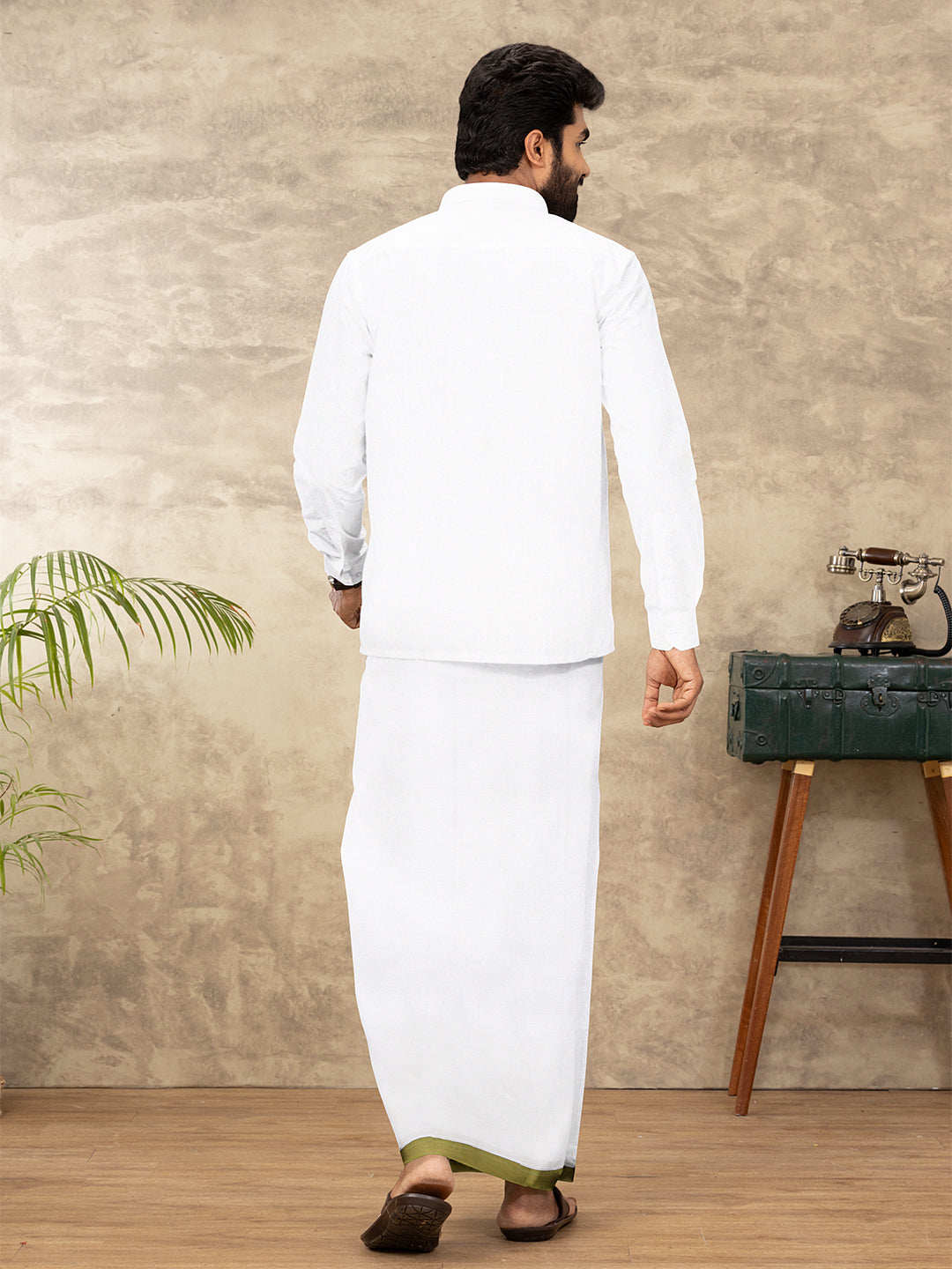 Men 100% Cotton Double Layer White Dhoti with Fancy Jari Border EJF17