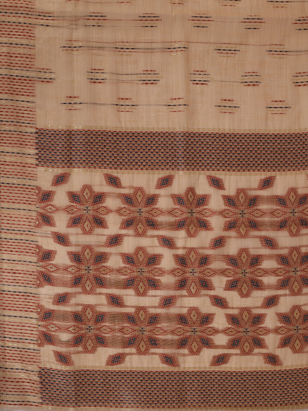Women Kora Cotton Orange Printed Saree KC03