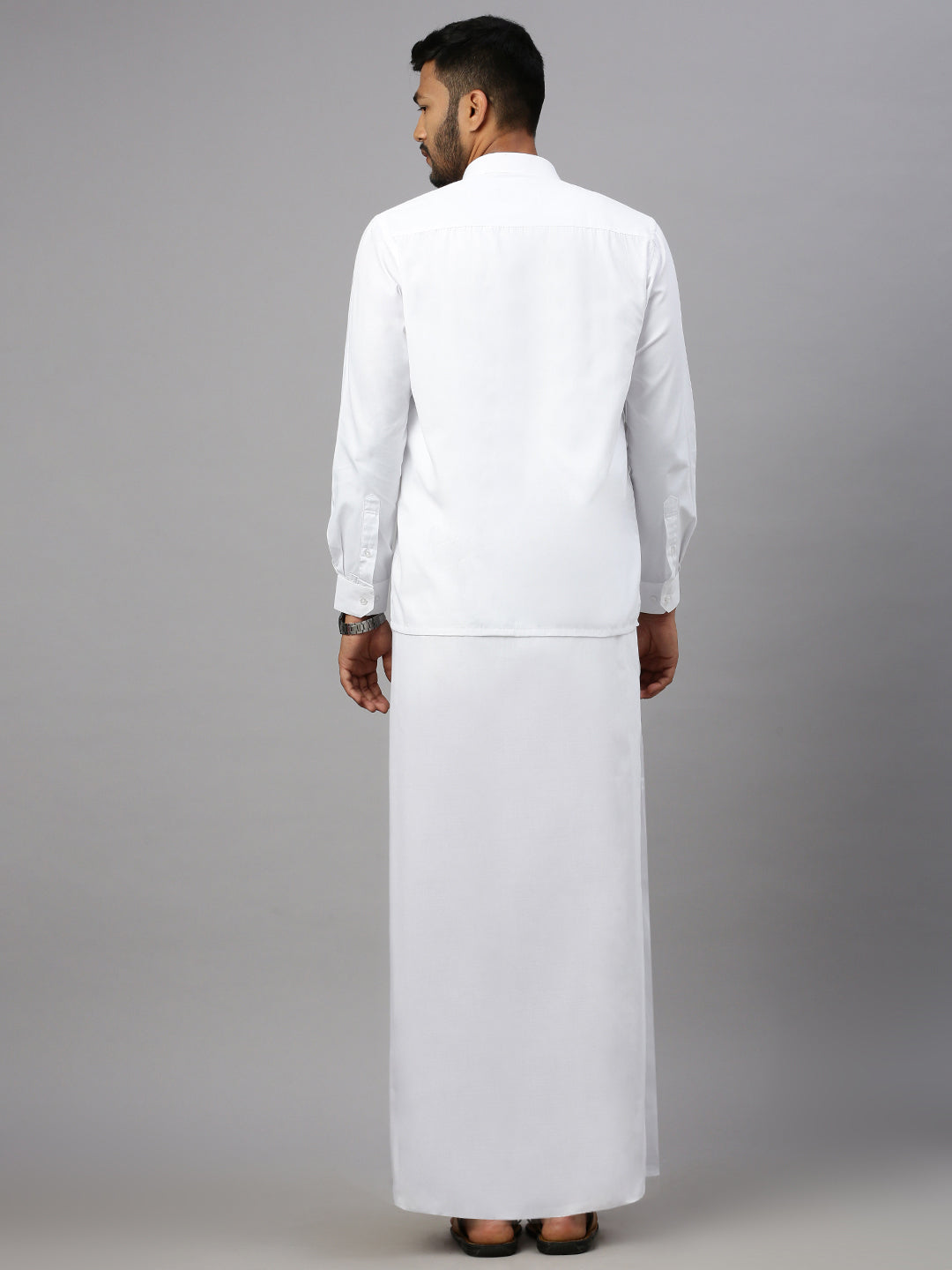 Men Formal White Shirt with Paramas Dhoti Combo