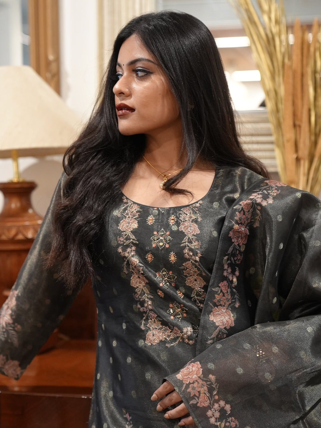 Women Dark Green MM Silk Printed Kurti Set EKS117