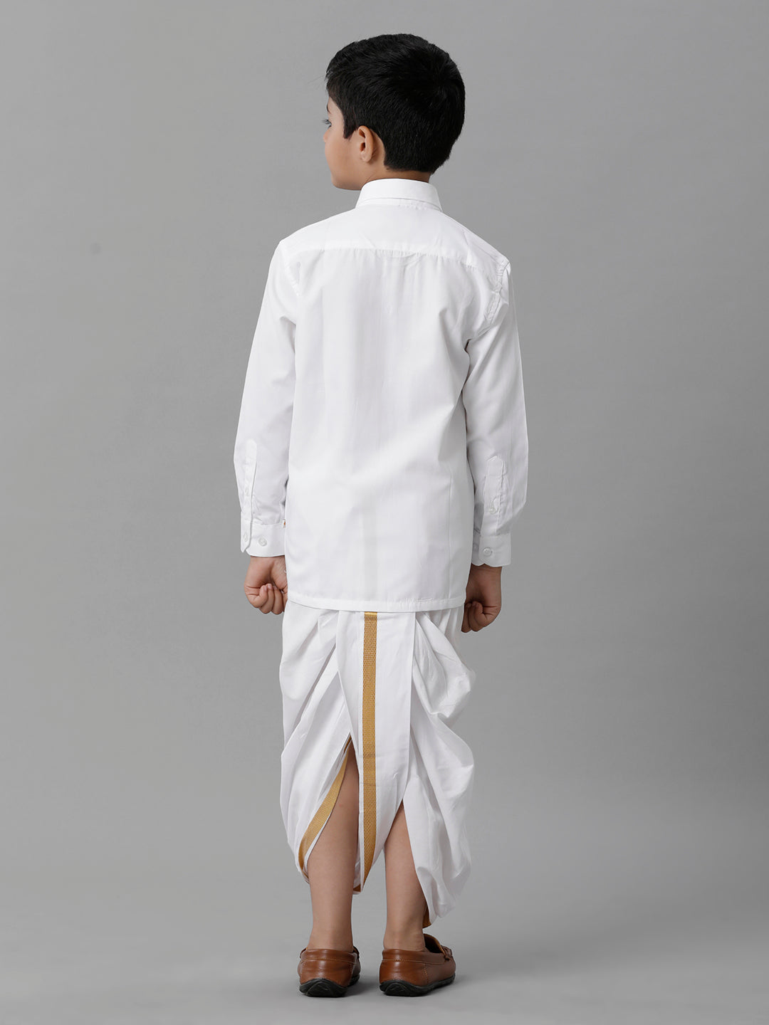 Boys Cotton White Full Sleeves Shirt Panchakacham Combo-Back view