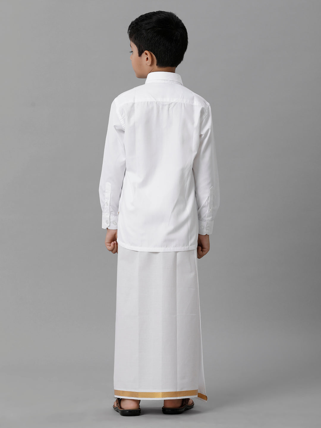 Boys Cotton Shirt with Dhoti Set White Full-Back view
