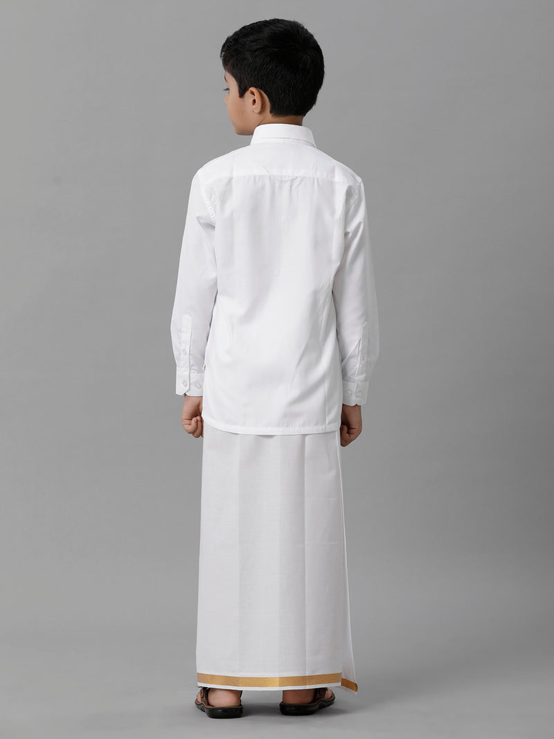 Boys Cotton Shirt with Dhoti Set White Full