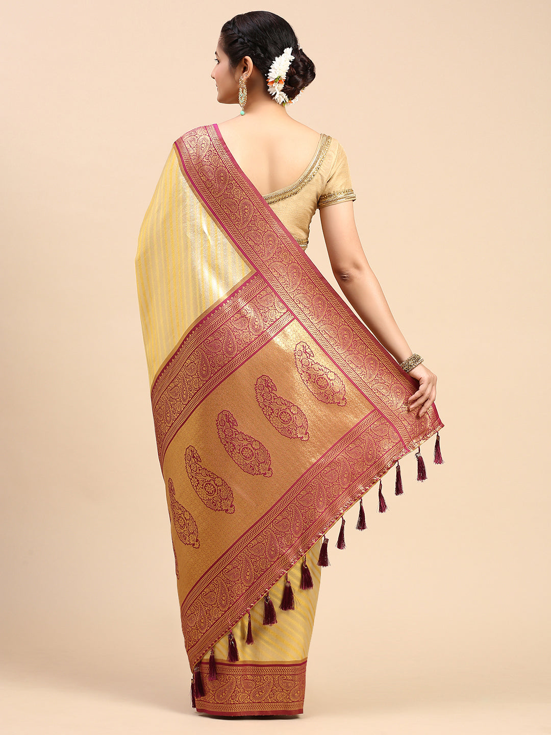 Womens Semi Silk Saree Yellow SS226