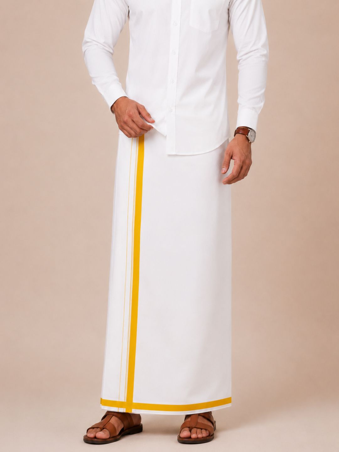 Men 100% Cotton Single Layer Small Border Dhoti Grand Rich GR02