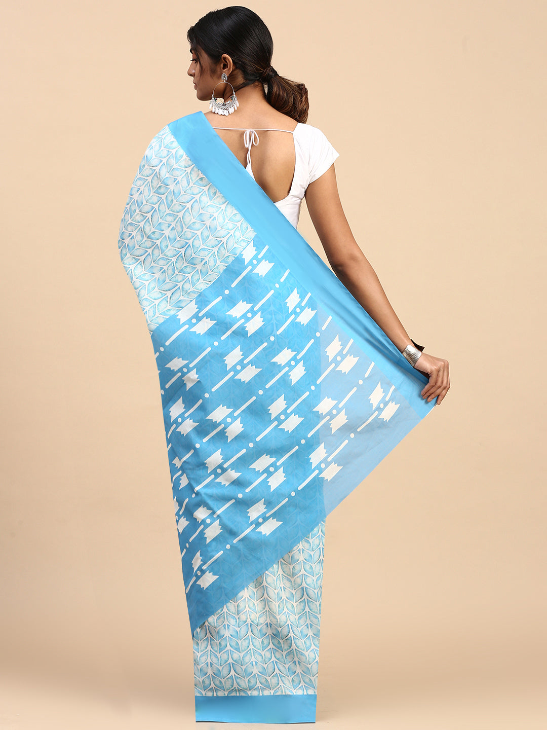 Women Organic Cotton Saree Blue PCS112