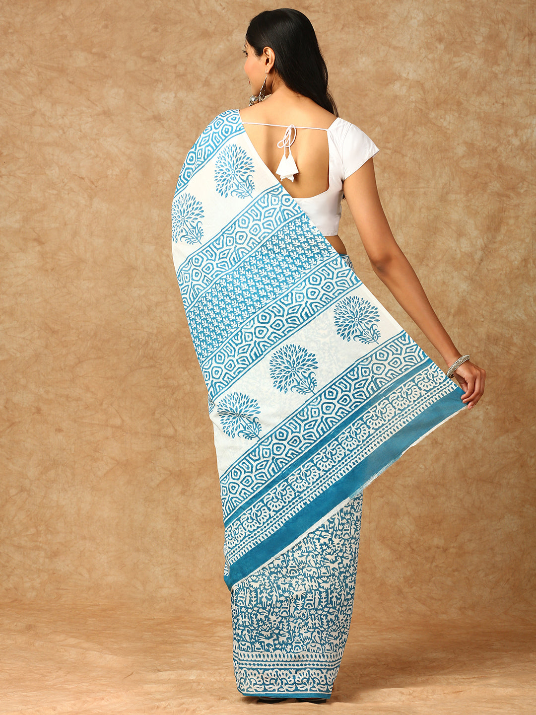 Women Premium Cotton Saree Blue PCS131