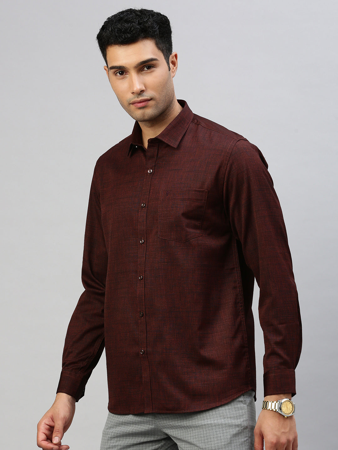 Mens Cotton Blend Shirt Brown T33 TI3