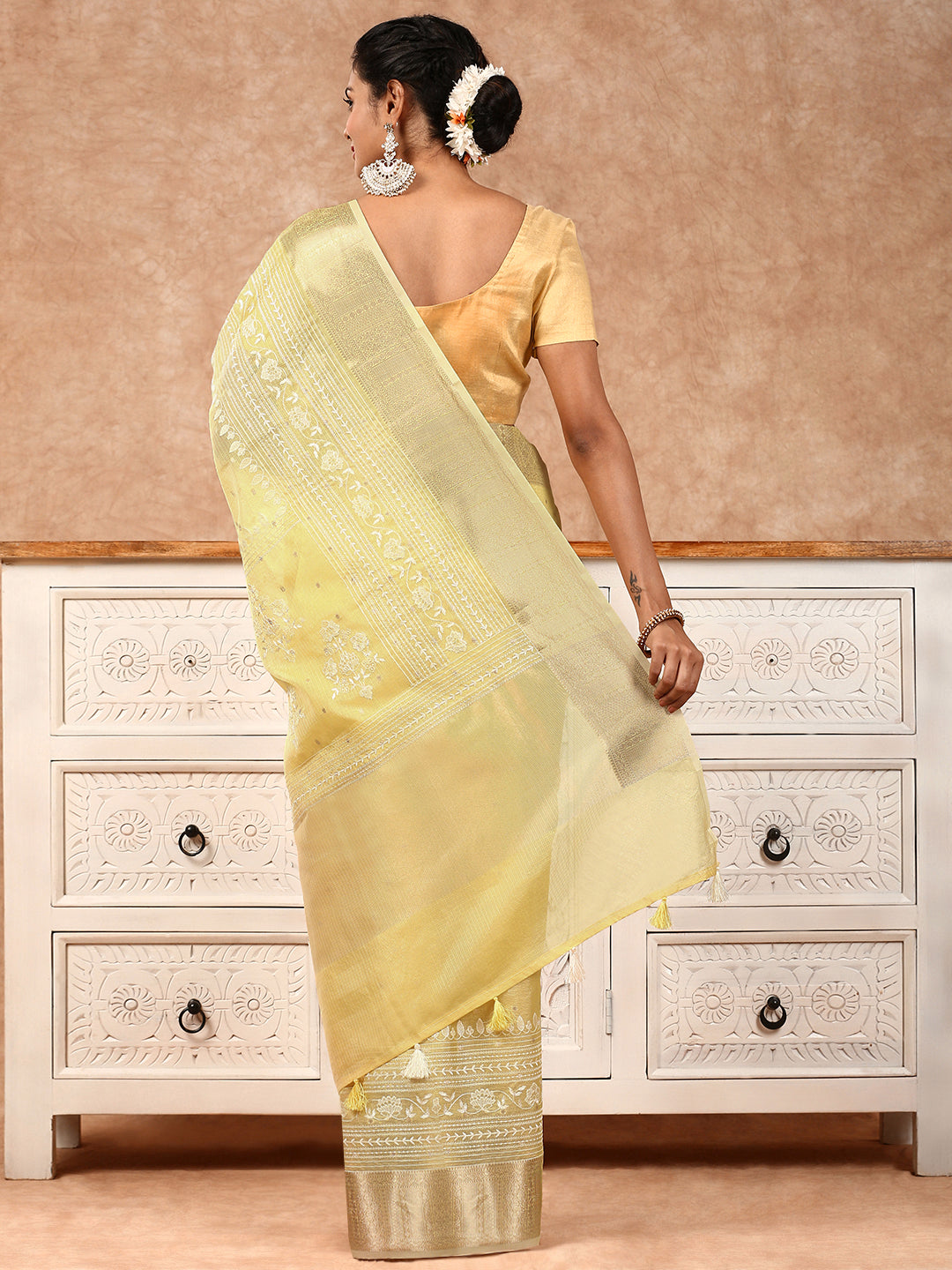 Womens Semi Silk Saree Yellow SSC27