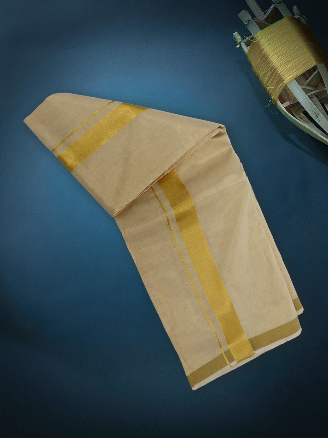 Men Premium Handloom Tissue Gold Dhoti Jari Border HLM70